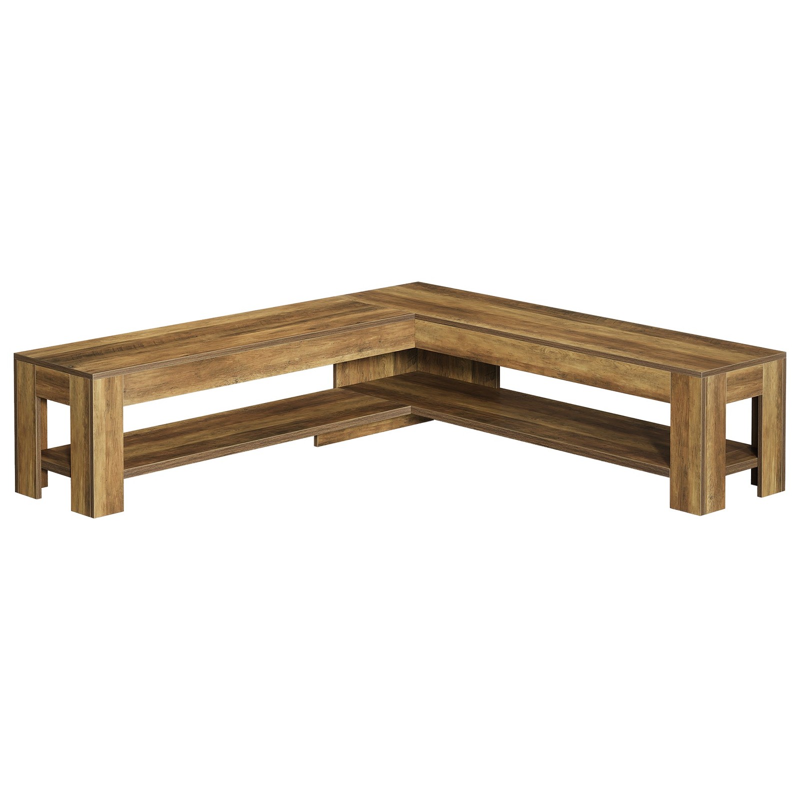 L-Shaped Dining Nook Bench with Storage Shelf, Wooden Space-Saving Corner Bench