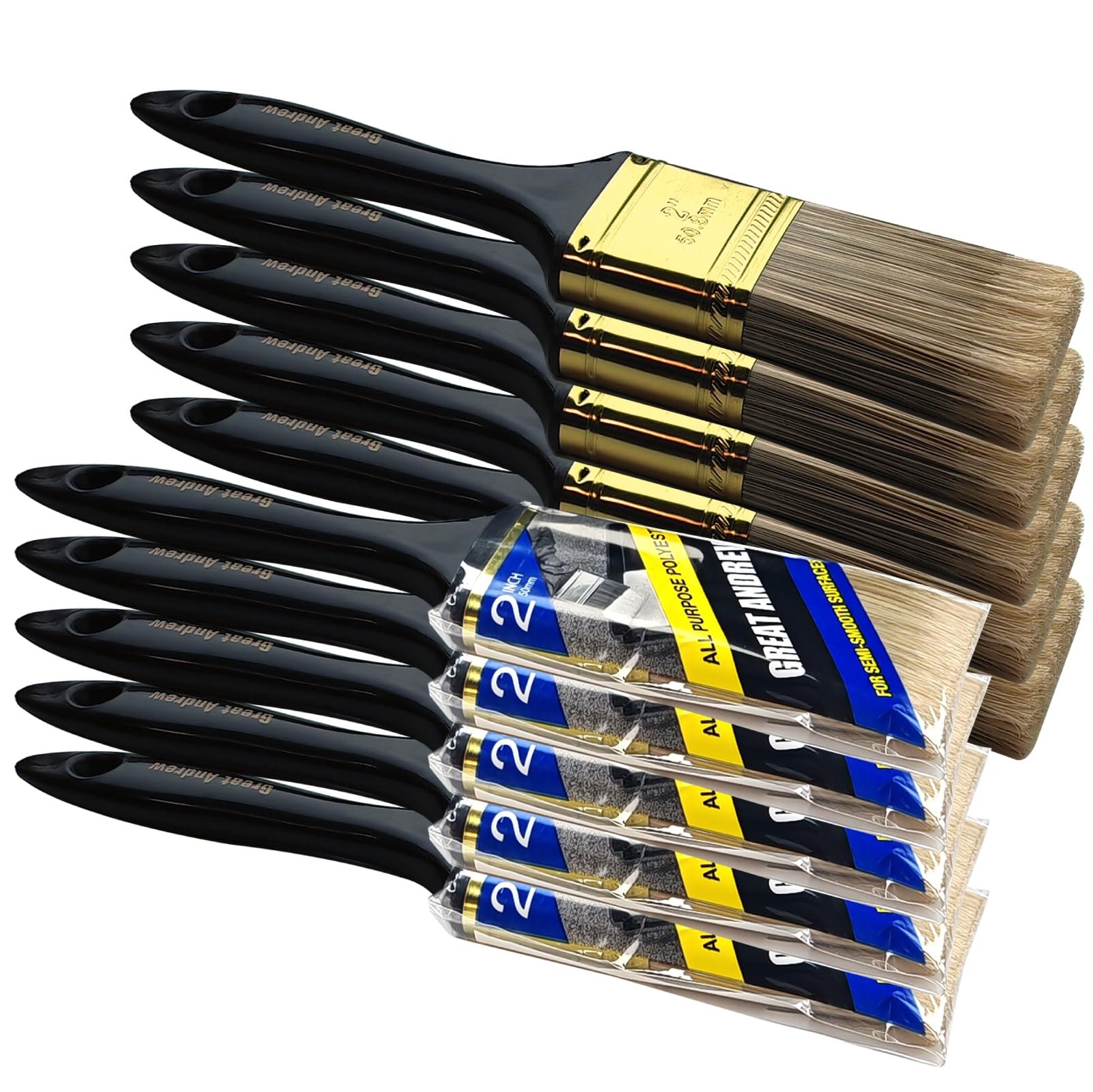 Great Andrew Paint Brushes, 10 PCS 2" Bulk Paint Brush Pack Multi use, Flat P...
