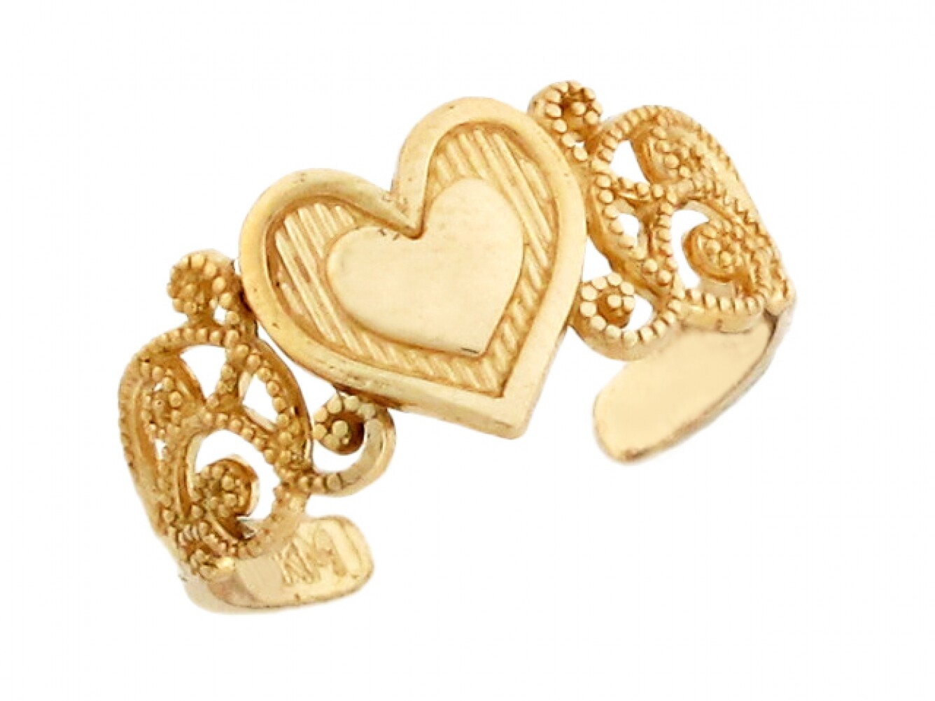 10k or 14k Solid Yellow Gold Heart Filigree Toe Ring Jewelry
