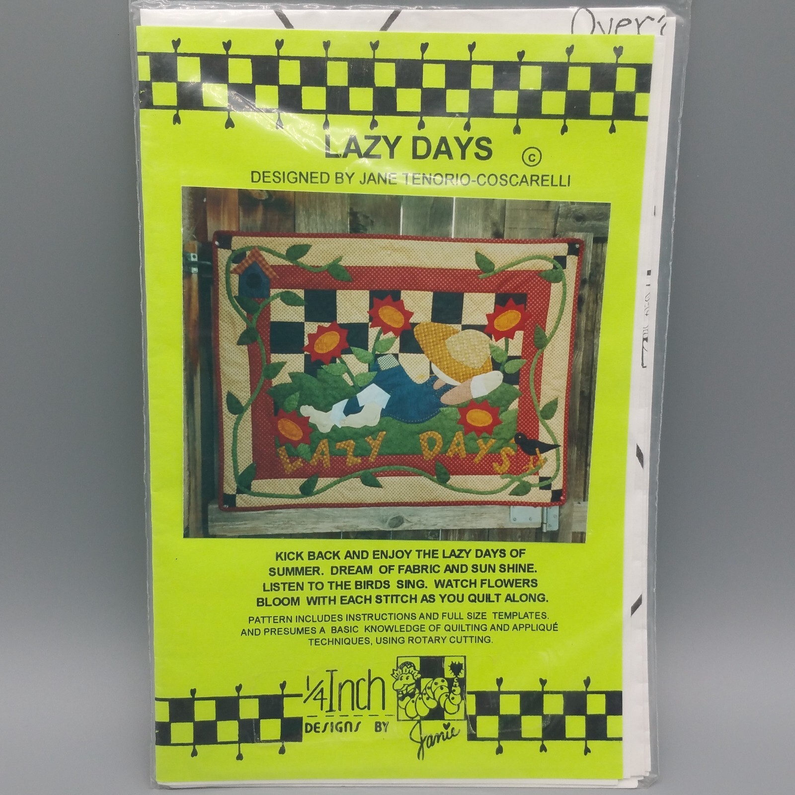 Lazy Days Applique Quilt Pattern Relaxing In The Summer Sun & Flowers 1997