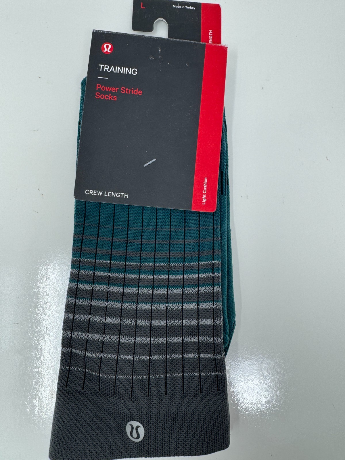 Lululemon Power Stride Crew Sock Green Reflective Size L Mens 9.5-12 LM9AX5S