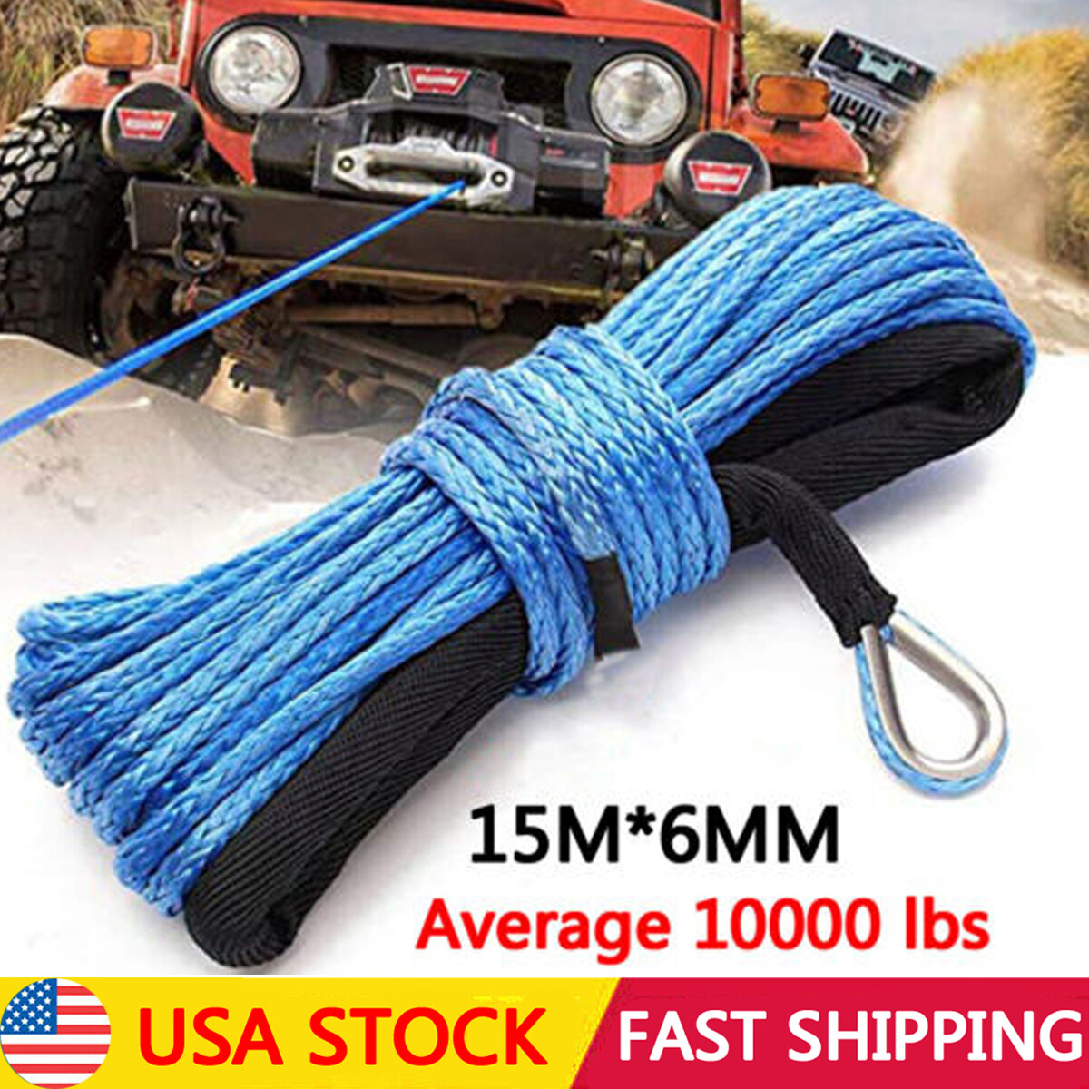 1/4''X 50 Synthetic Winch Rope Line Winch Recovery Cable 4WD ATV UTV w/ Sheath B
