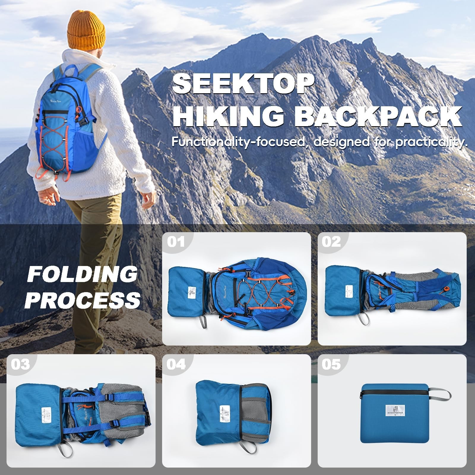 Seektop 20L Foldable Waterproof Hiking Backpack, Ultralight Small Lightweight...