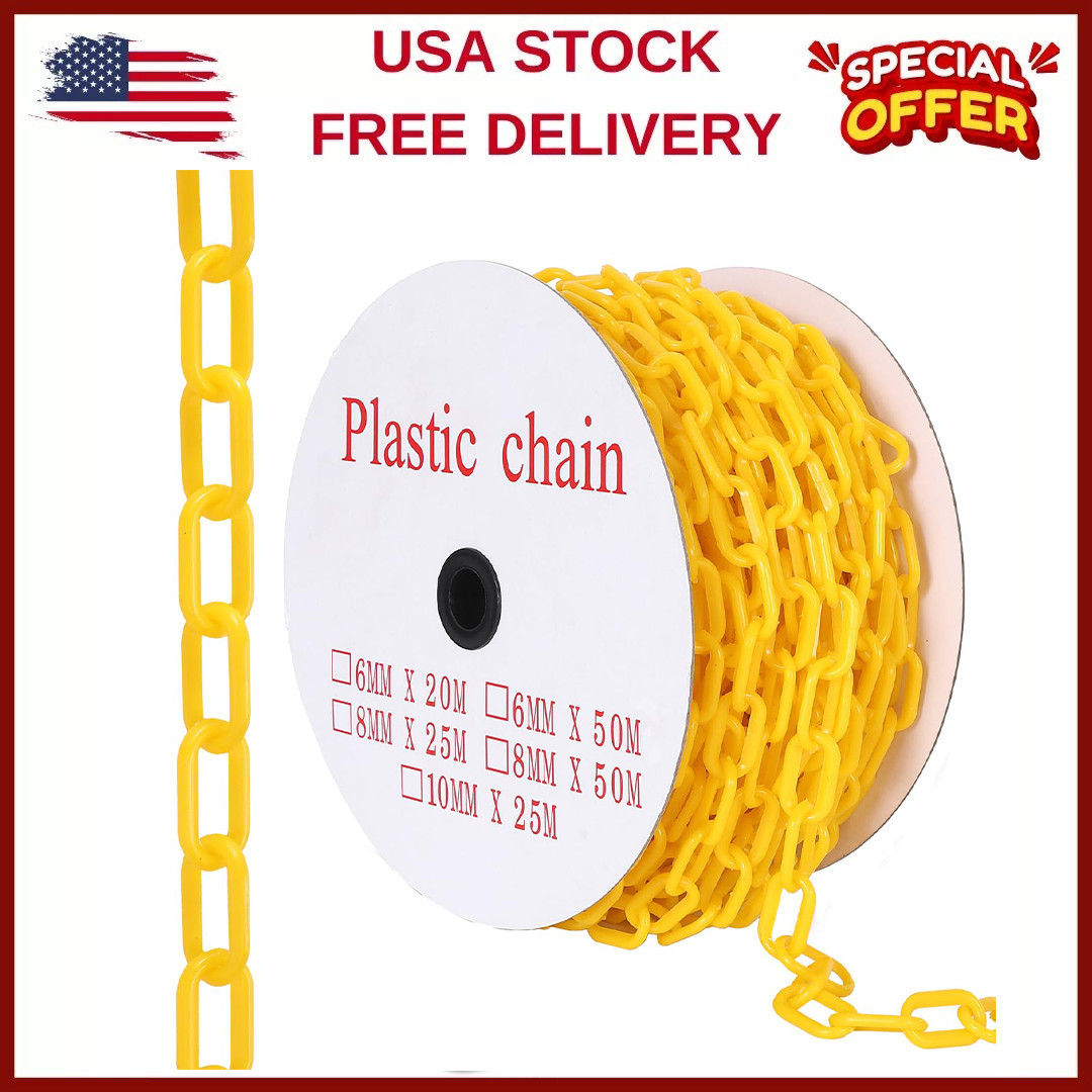 Plastic UV Resistant Safety Barrier Chain Links 240FT w/50 S Hooks for Driveways