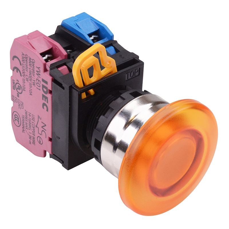 IDEC Amber 12V LED 22mm Metal Mushroom Maintained Push Button Switch 1NO-1NC