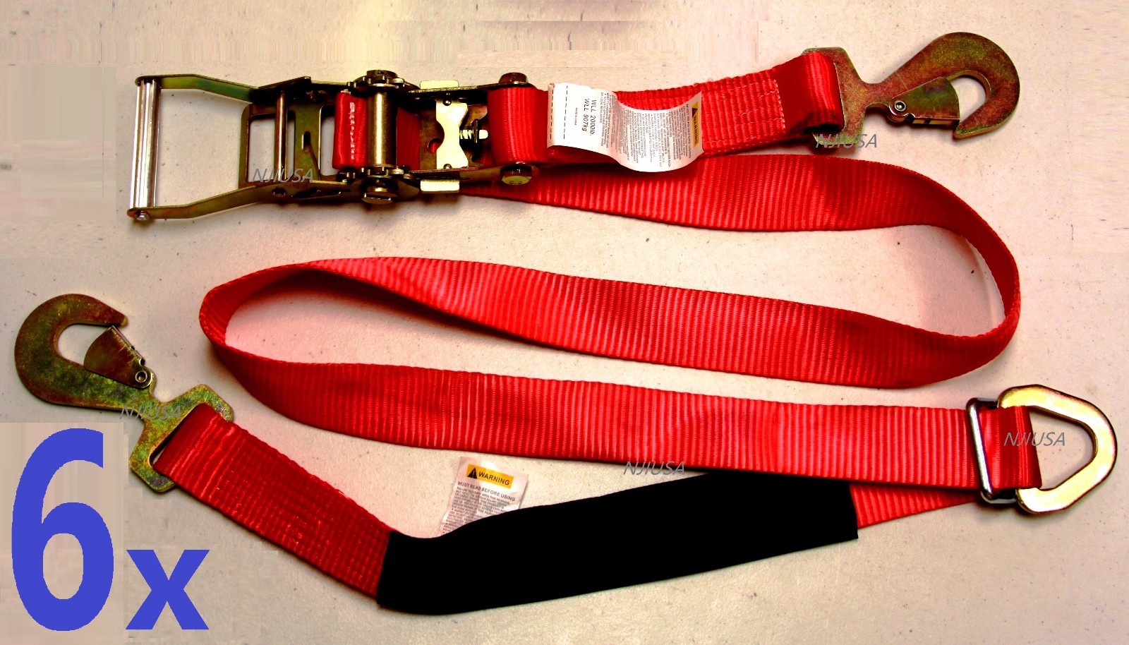 6 Axle Straps Car Hauler Trailer Auto Tie Down Ratchet Flatbed Towing van RED