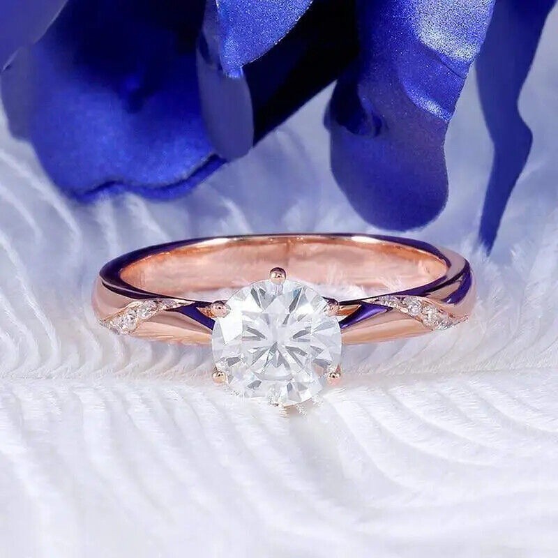 White Diamond 1.90 Ct Lab-Created Round Cut Wedding Ring 14K Rose Gold FN