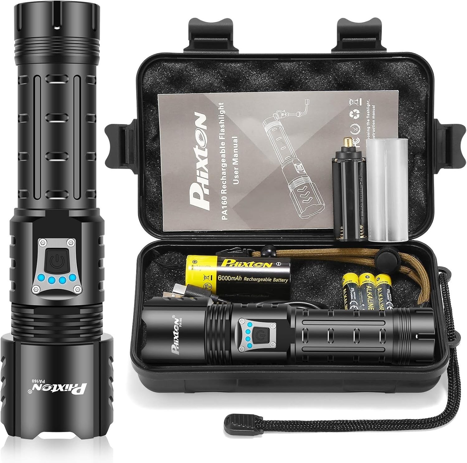 Rechargeable LED Flashlight High Lumens 100000 Long Range 3280FT Waterproof