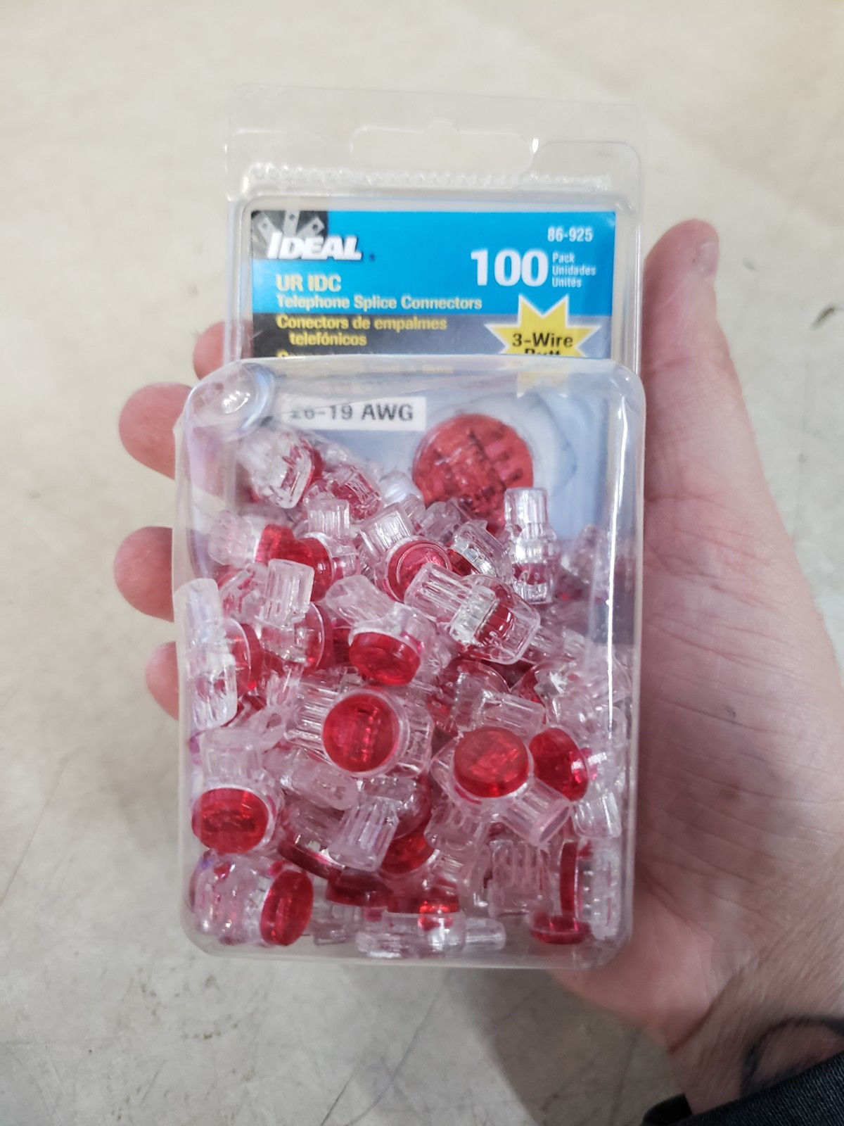 Ideal 86-925 IDC 3-Wire UR Red Butt Splice Jellybean Connectors - 100/Pack