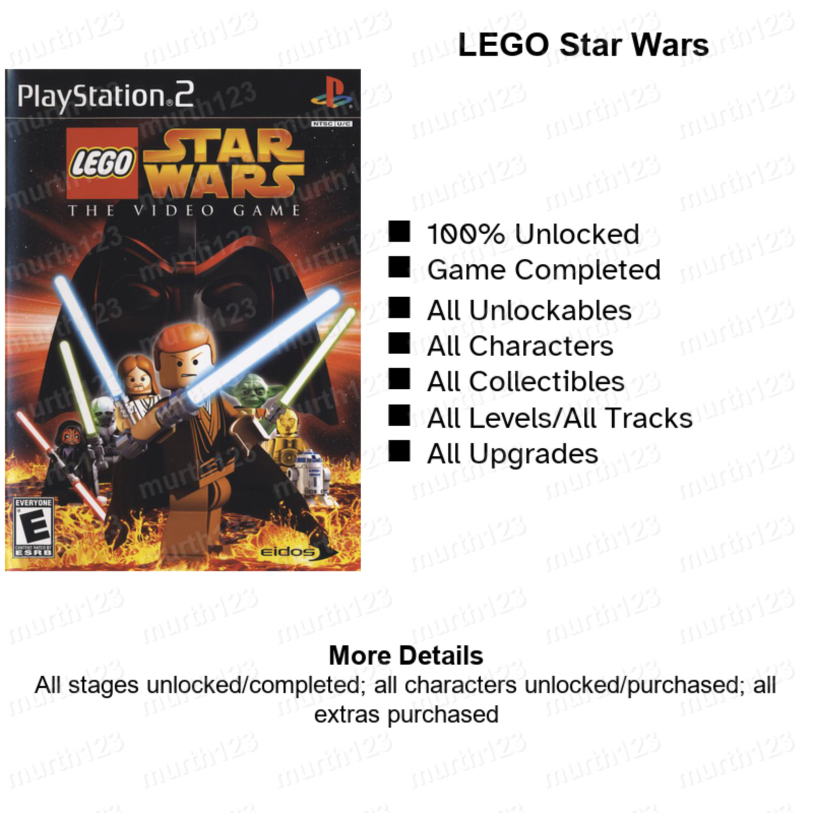 LEGO Star Wars Batman Indiana Jones Racers PS2 Memory Card 100% Beaten Unlocked