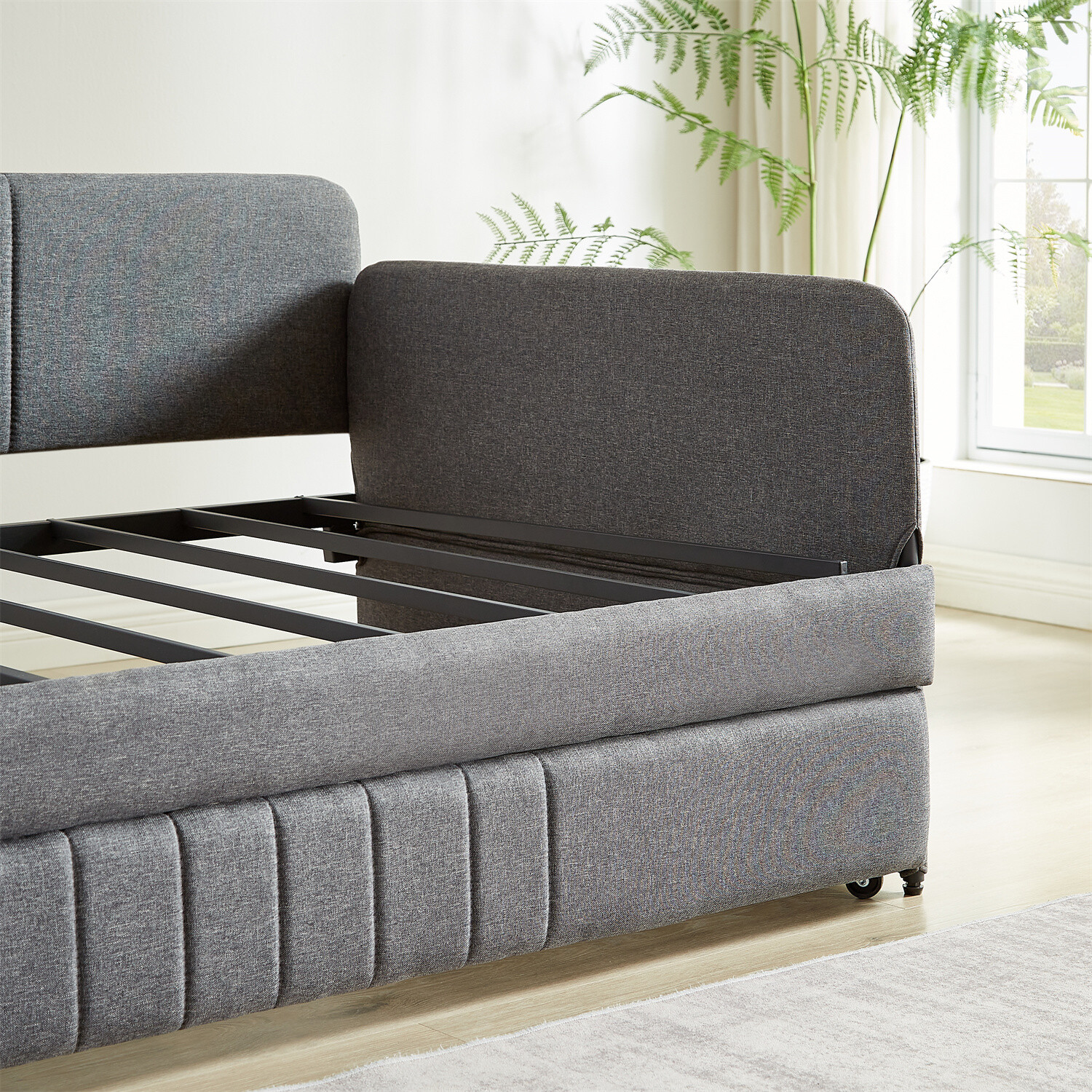 Twin Size Daybed Upholstered Bed Frame Sofa Bed with Trundle Bed Grey