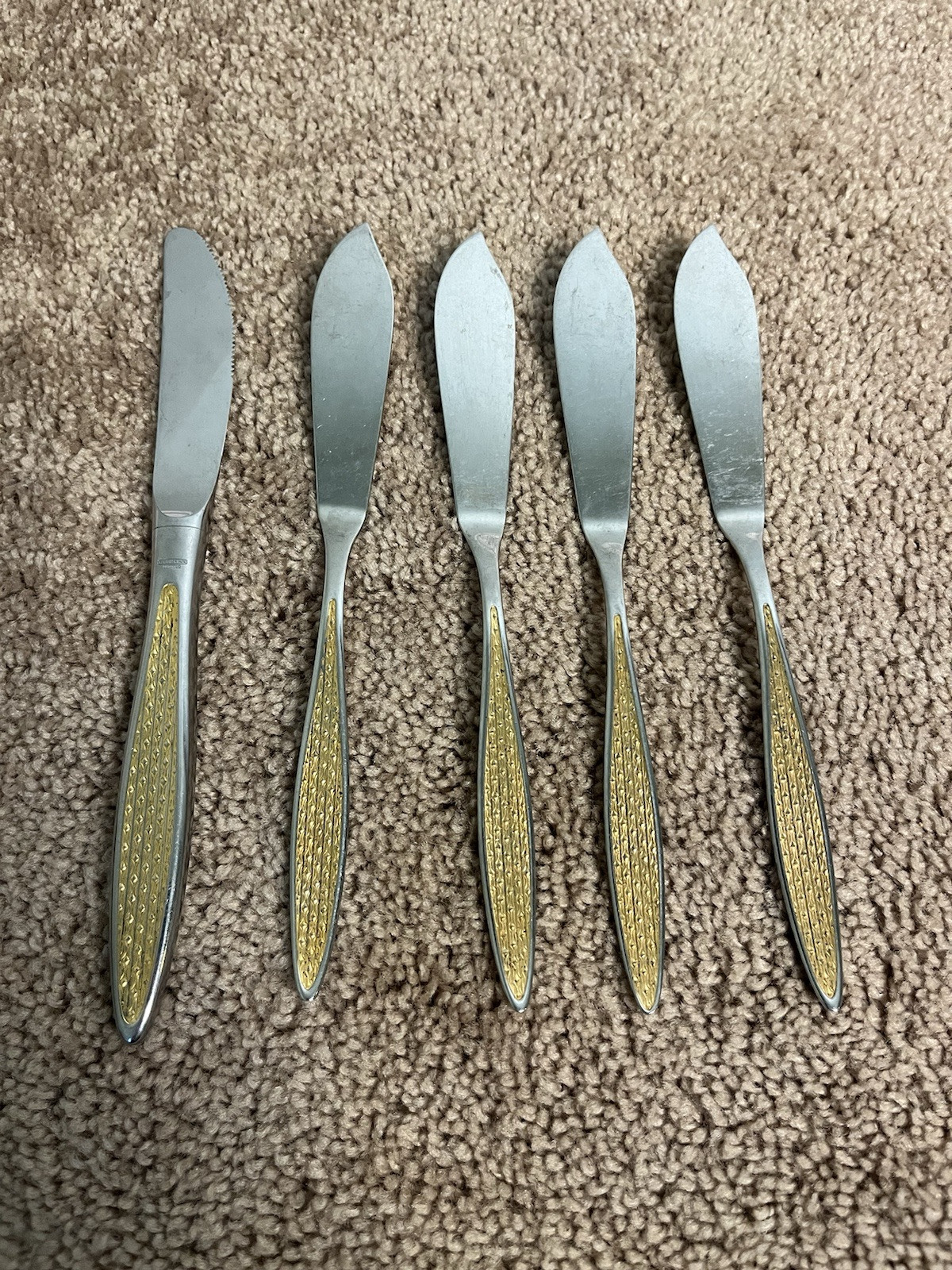 Hercules Inox 18-8 3 MCM Mid Century Knife Set Butter 2 Tone Gold Silver Gelodur