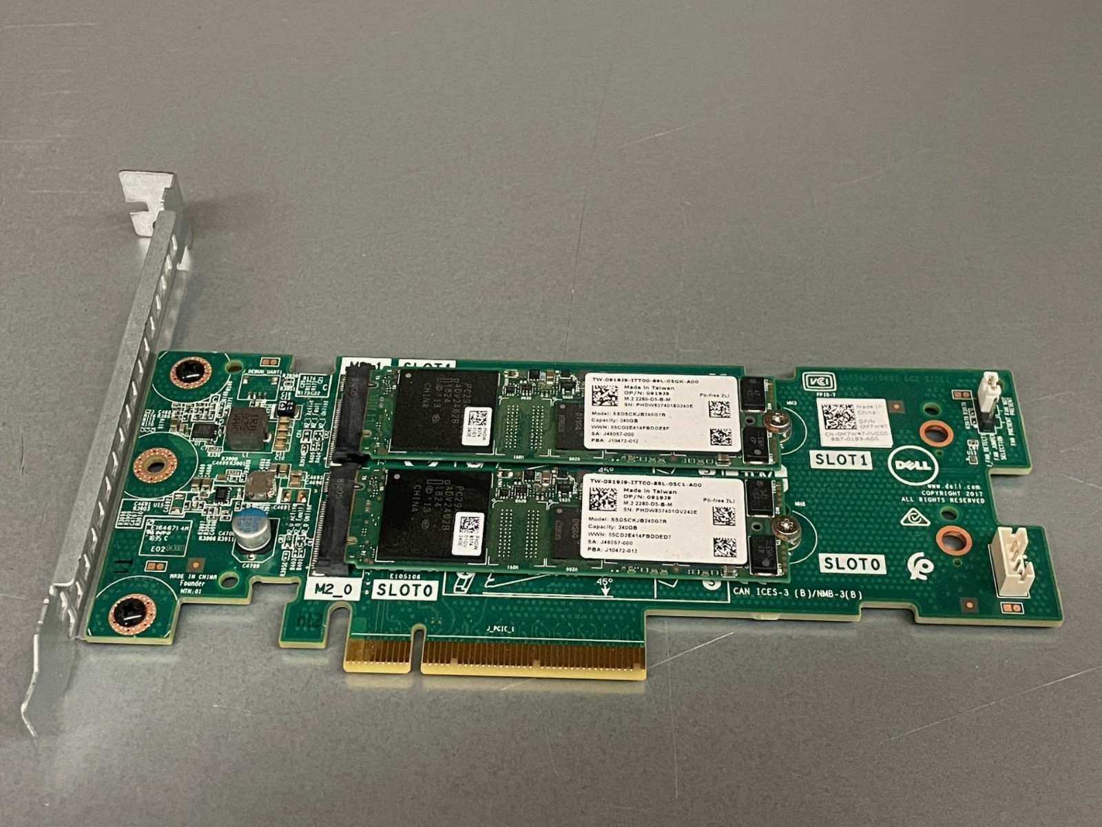 Dell M7W47 Boot-Optimized Storage M.2 BOSS Adapter w 2x 240GB M.2 SATA SSD 919J9