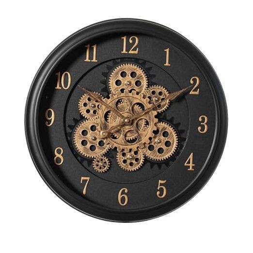 16'' Industrial Exposed Rotating Gear Wall Clock Steampunk Aesthetic with