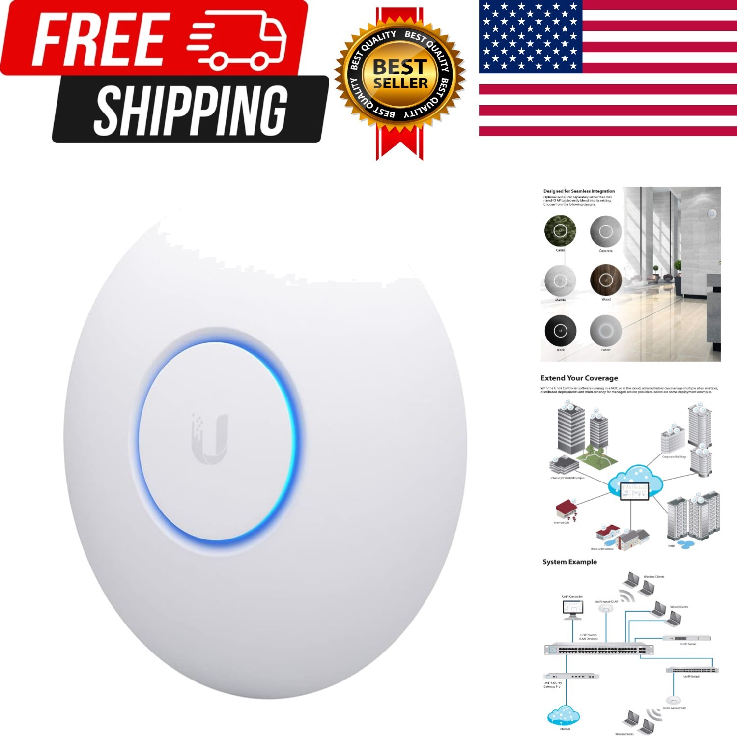 UniFi nanoHD Compact 802.11ac Wave2 MU-MIMO Enterprise Access Point UAP-NANOHD-