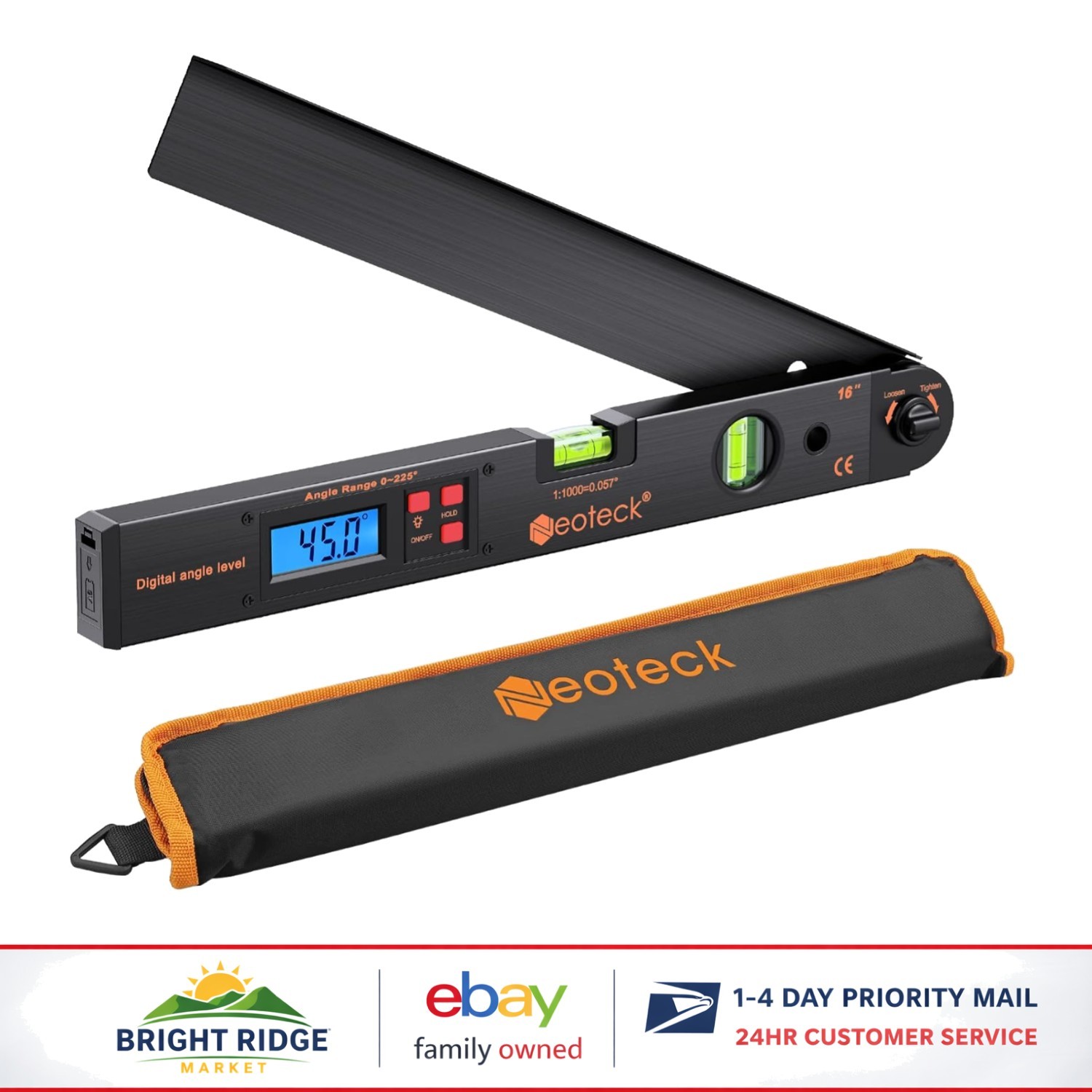 Digital Angle Finder Protractor with Backlit LCD and Horizontal Bubble Level