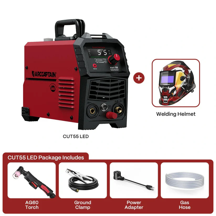 Arccaptain CUT55 LED Pilot Non-Touch Pilot Arc Plasma Cutter with Welder Helmet