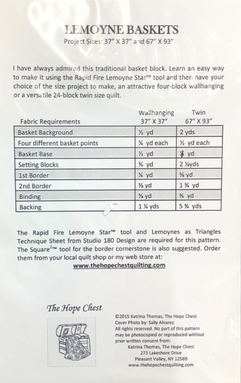 THE HOPE CHEST #THC007 - LEMOYNE BASKETS PATTERN, 2 SIZES