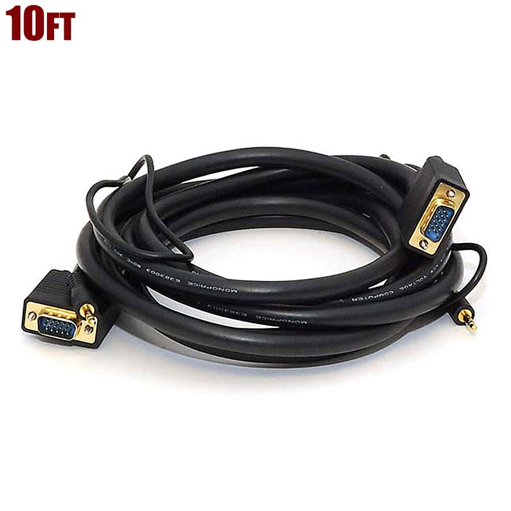 10FT SVGA VGA 15-Pin PC Monitor Video Cable & 3.5mm Stereo Audio Male Plug Cord