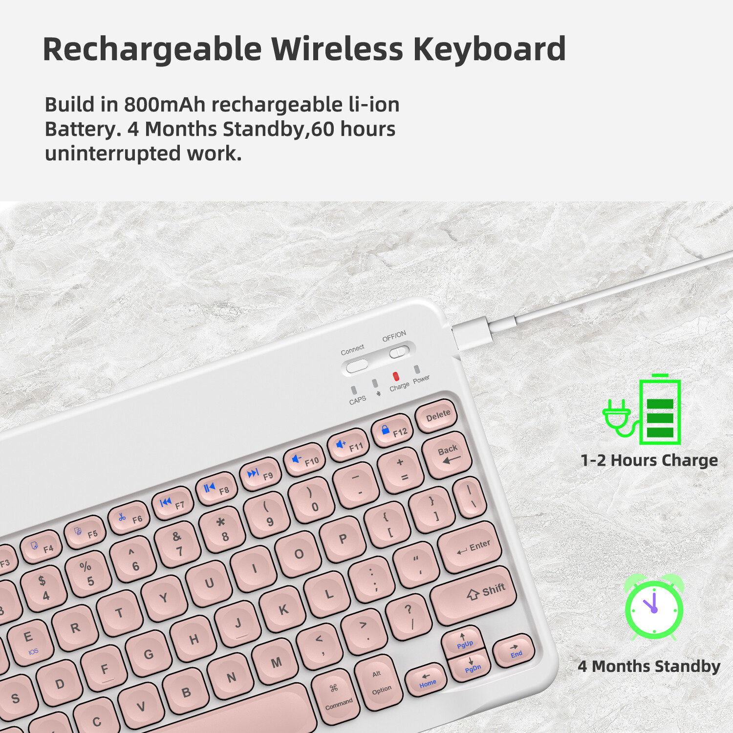 LED Rechargeable Smart Wireless Bluetooth Keyboard For Android Windows IOS Mac