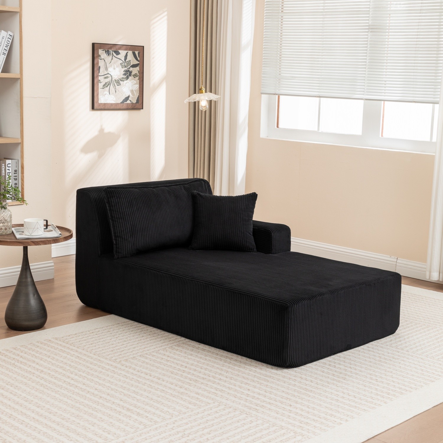 Modern Single Upholstered Chaise Lounge Chair w/ Left Armrest for Living Room