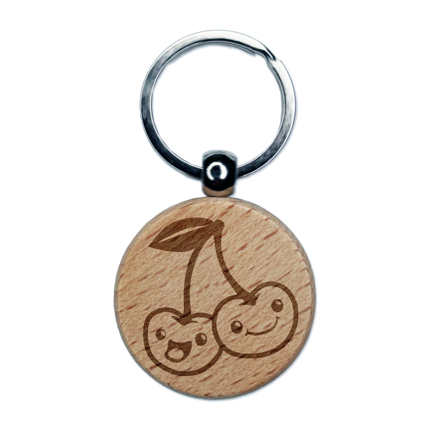 Couple of Cute and Kawaii Cherry Buddies Cherries Engraved Wood Round Keychain
