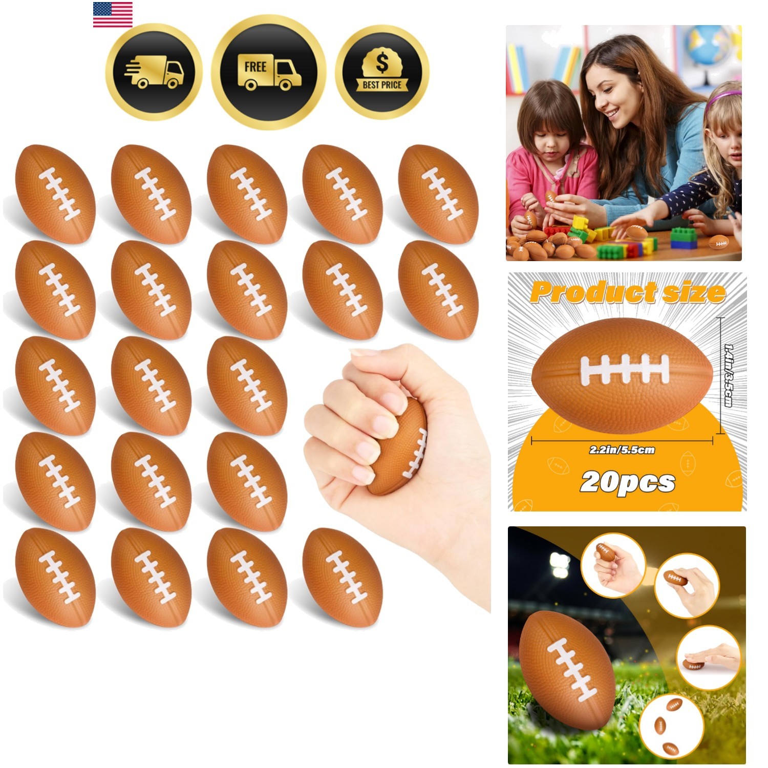 Mini Football Stress Balls 20 Packs Football Foam Sports Balls Small Squeeze ...