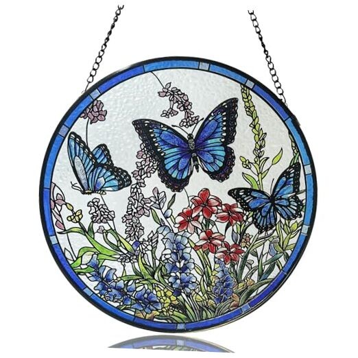 Lager Suncatchers for Windows Stained Glass Window 6.3 x 6.3 inch Butterfly