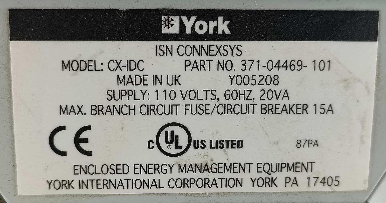 York ISN Connexsys CX-IDC 371-04469-101 Integrated Digital Controller