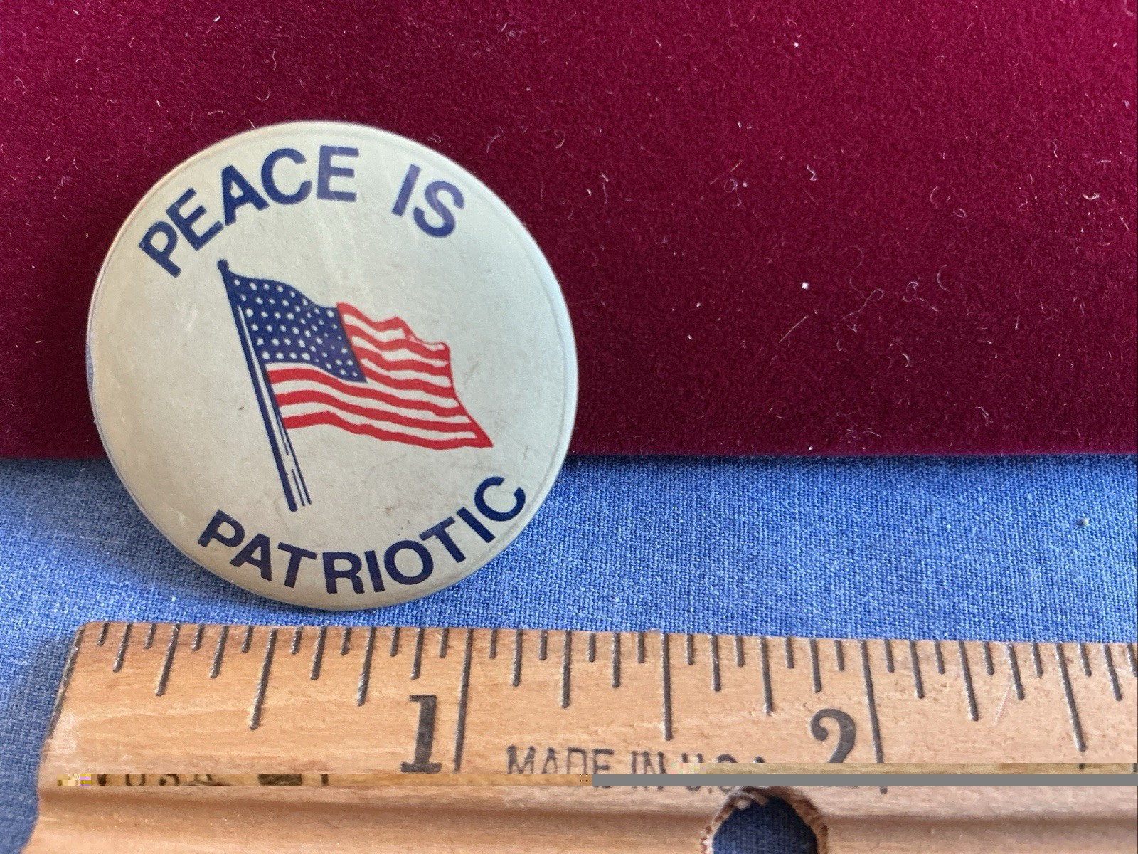 60/70’s War/Peace Movement Original Pin.  Peace Is Patriotic. As Shown
