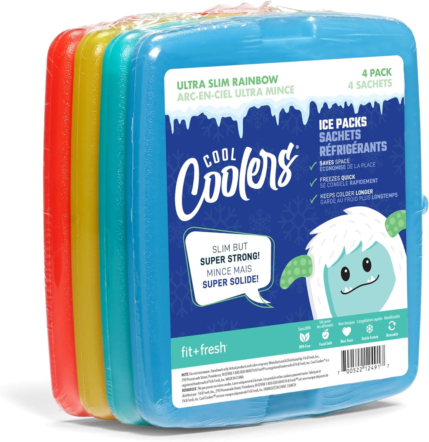 Cool Coolers by Fit + Fresh, 4 Pack Slim Ice Packs, Space Saving Reusable Ice Pa