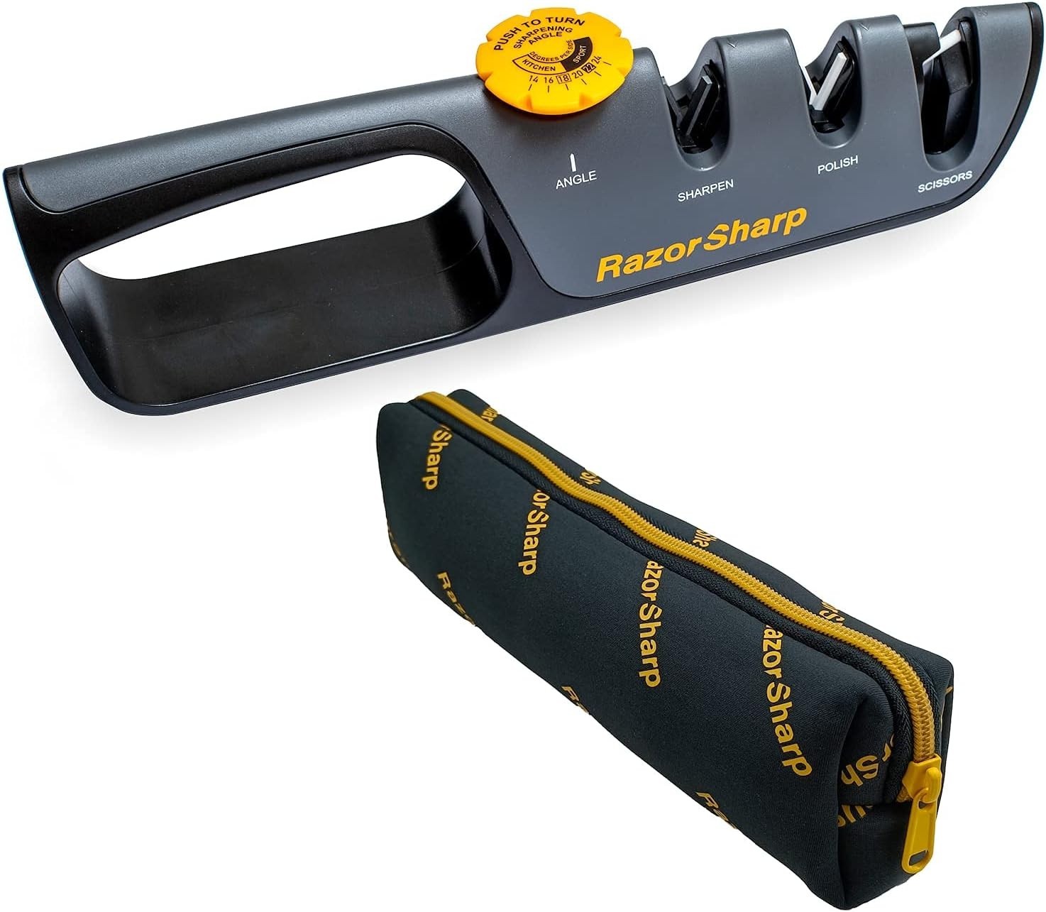RazorSharp™ Knife Sharpener, Adjustable Angle Guide, Diamond-Coated Ceramic