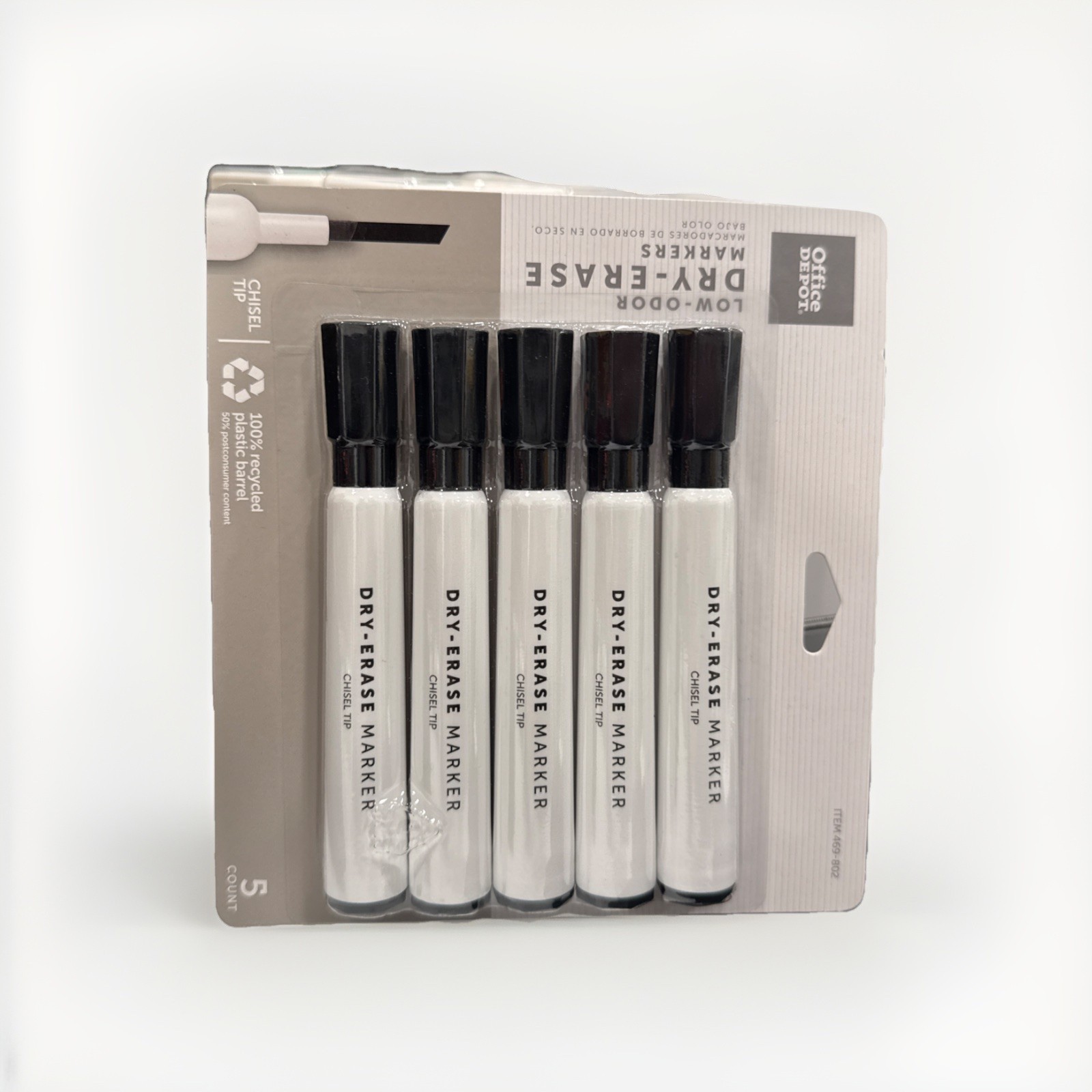 Office Depot 100% Recycled Low-Odor Dry-Erase Markers, Chisel Point, 5 Markers