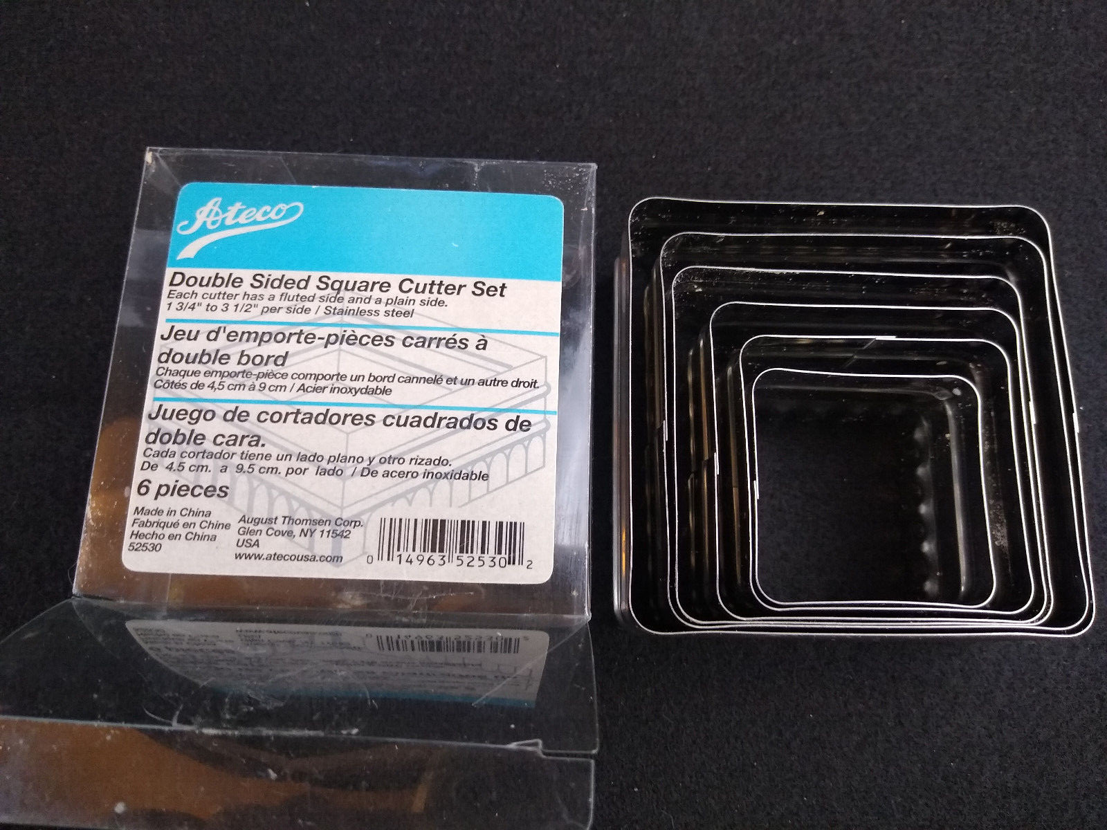 Double Sided Square Cutters Pack of 6 Fluted and Plain Sides Ateco 52530
