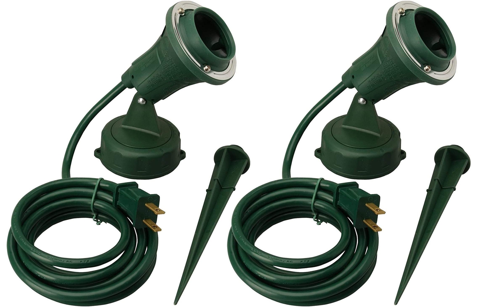 Woods Outdoor Floodlight Fixture with Stake 6-Foot Cord 2-Pack