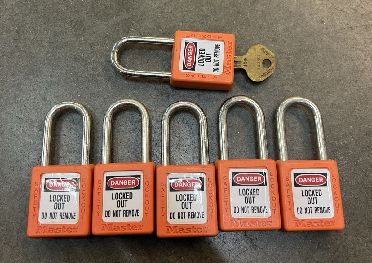 (6) Master Lock 410 Orange Safety Lockout Tagout Padlocks LOTO Keyed Alike
