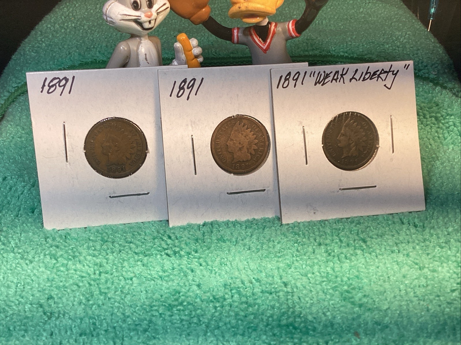 SIX 1891 INDIAN HEAD PENNIES