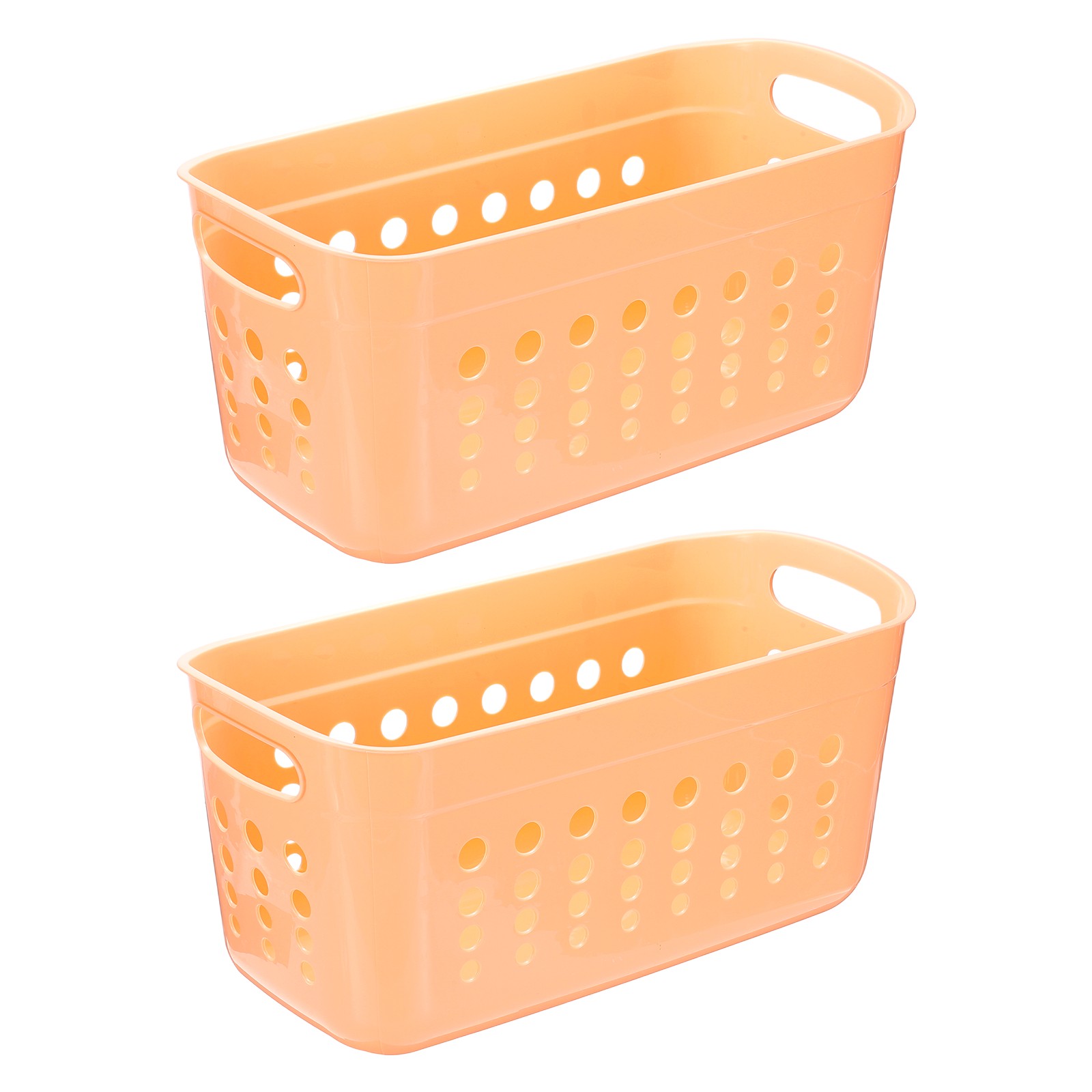 2Pack 15.55x7.87x7.6" Pantry Plastic Storage Baskets Orange