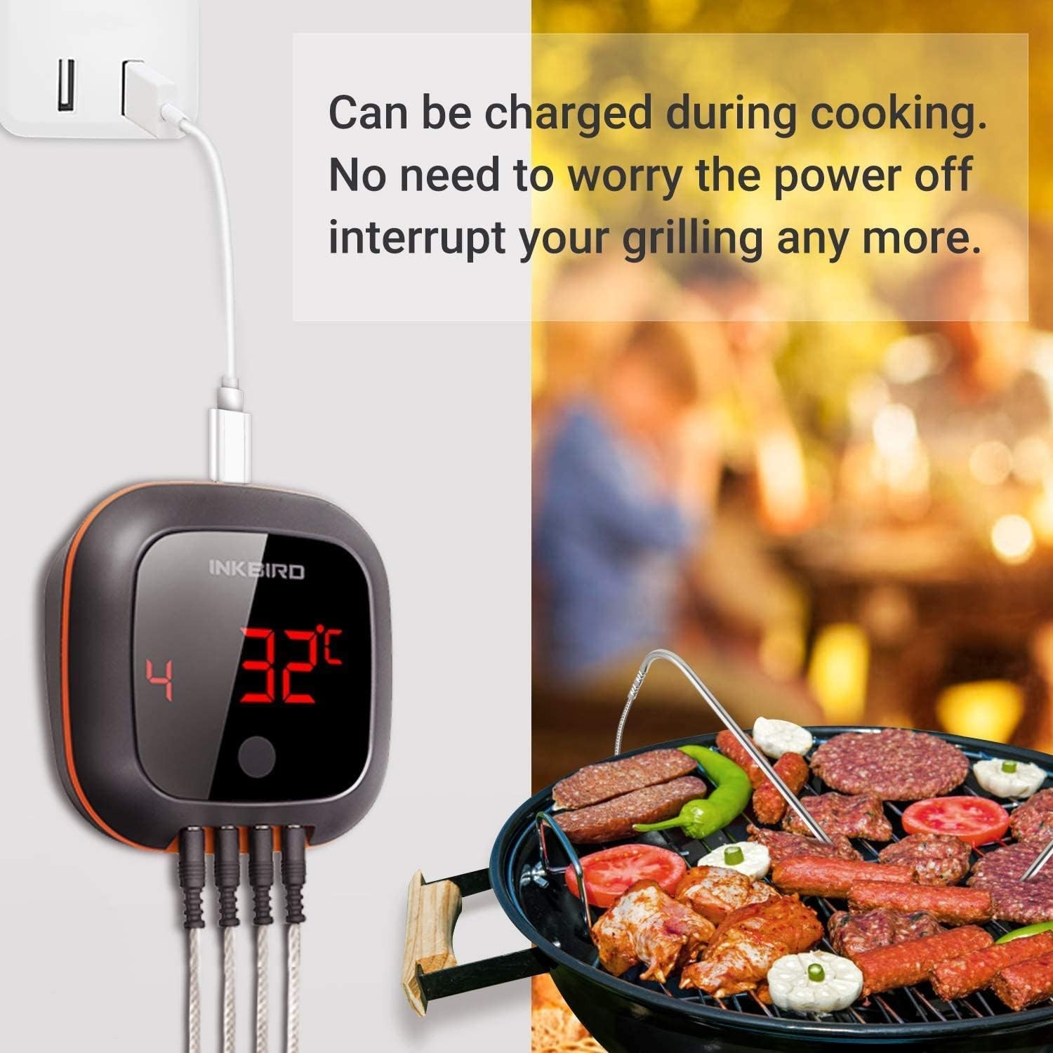 Inkbird Digital Thermometer Bluetooth Meat Smoker Thermometer Probe BBQ Wireless
