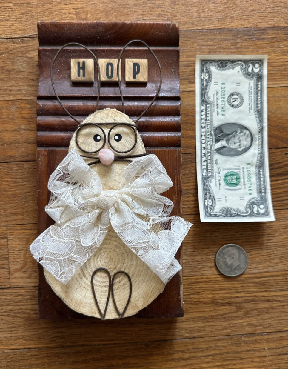OOAK Vintage Look Handmade Assemblage Reclaimed Easter Spring Rabbit Wallhanging
