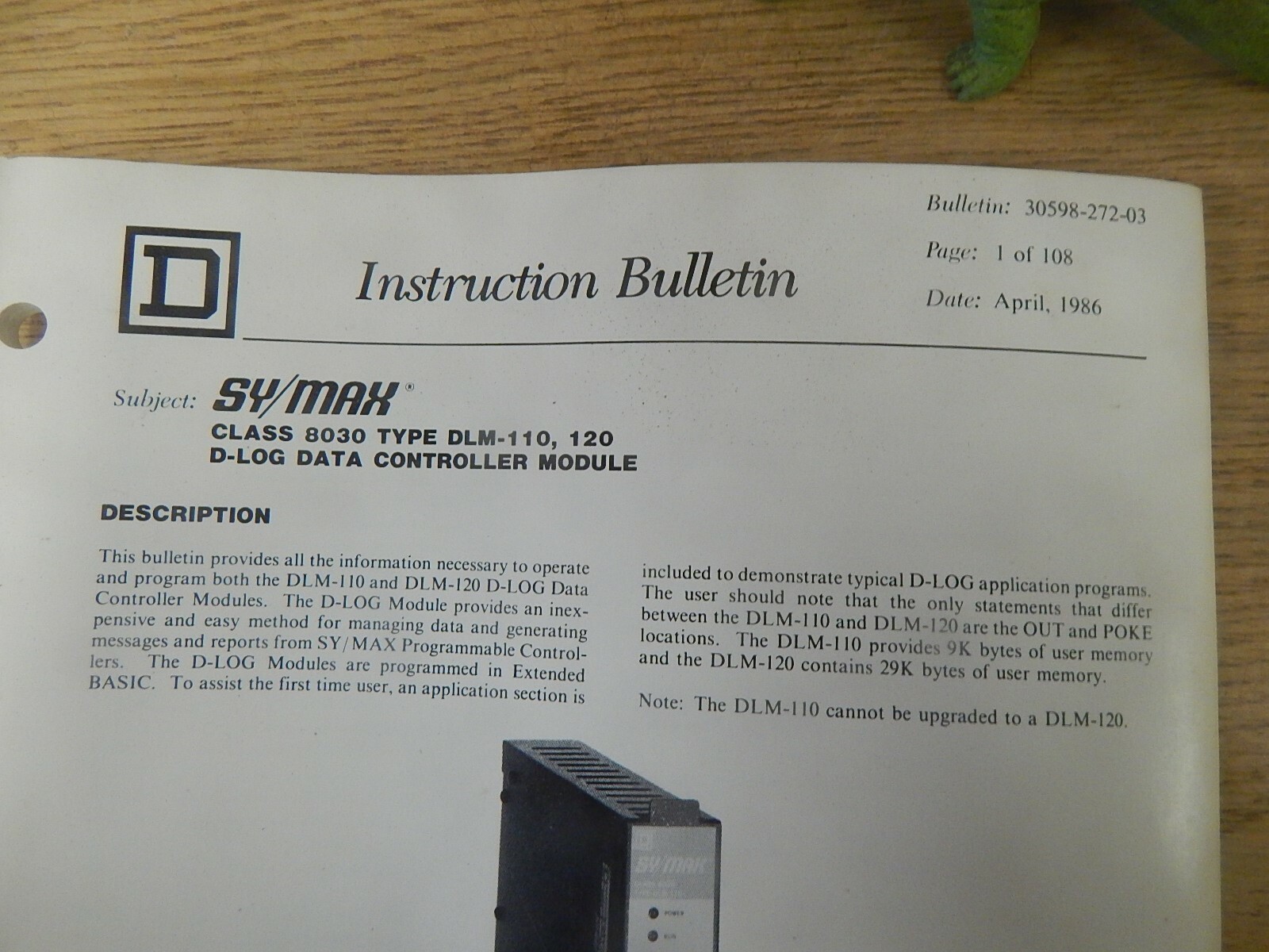 Square D 30598-272-03 SY/Max DLM-110 Controller Module Instruction Bulletin