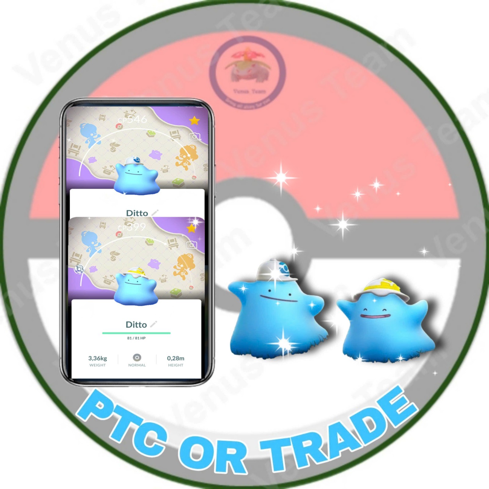 Pokémon Go ✨ Shiny Ditto Wearing A Hat / Cap Special Background ✨ PTC 80k Dust