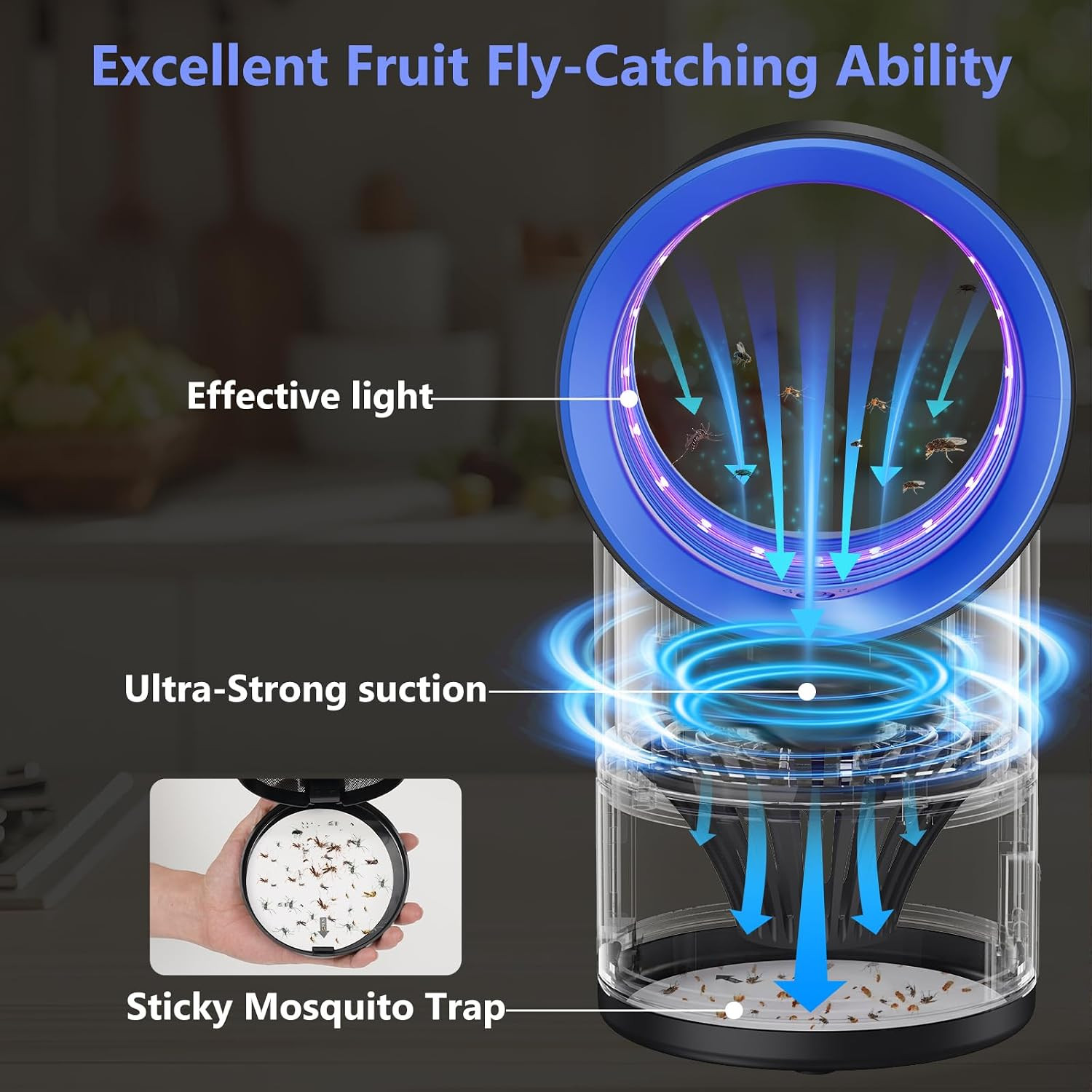 Fruit Fly Trap for Indoors, Blue Bug Zapper Indoor with Suction & Timer | Uv Lig