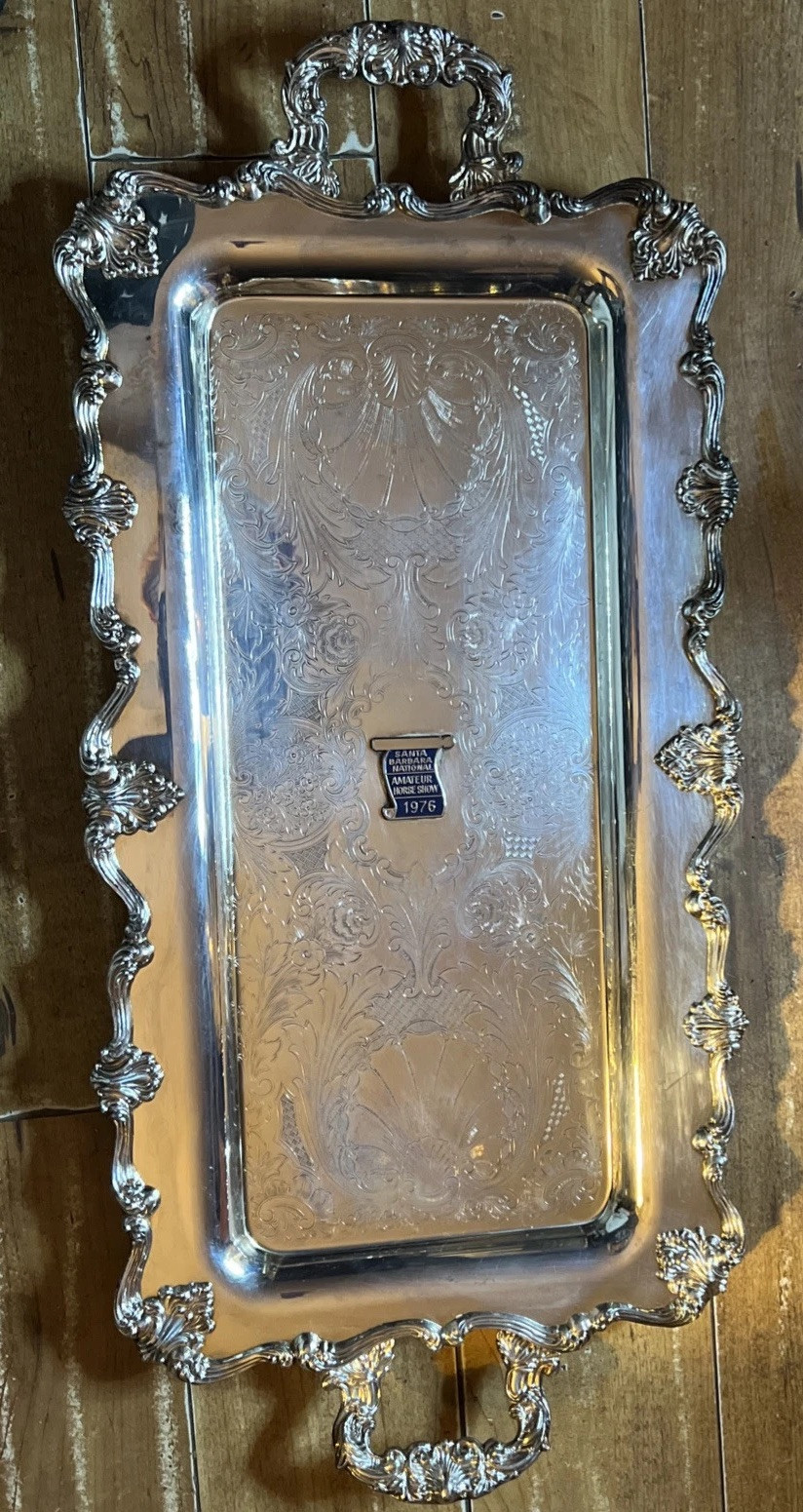 Vintage Rectangular Heavy Footed Leonard  Silverplate Butlers Serving Tray 25”