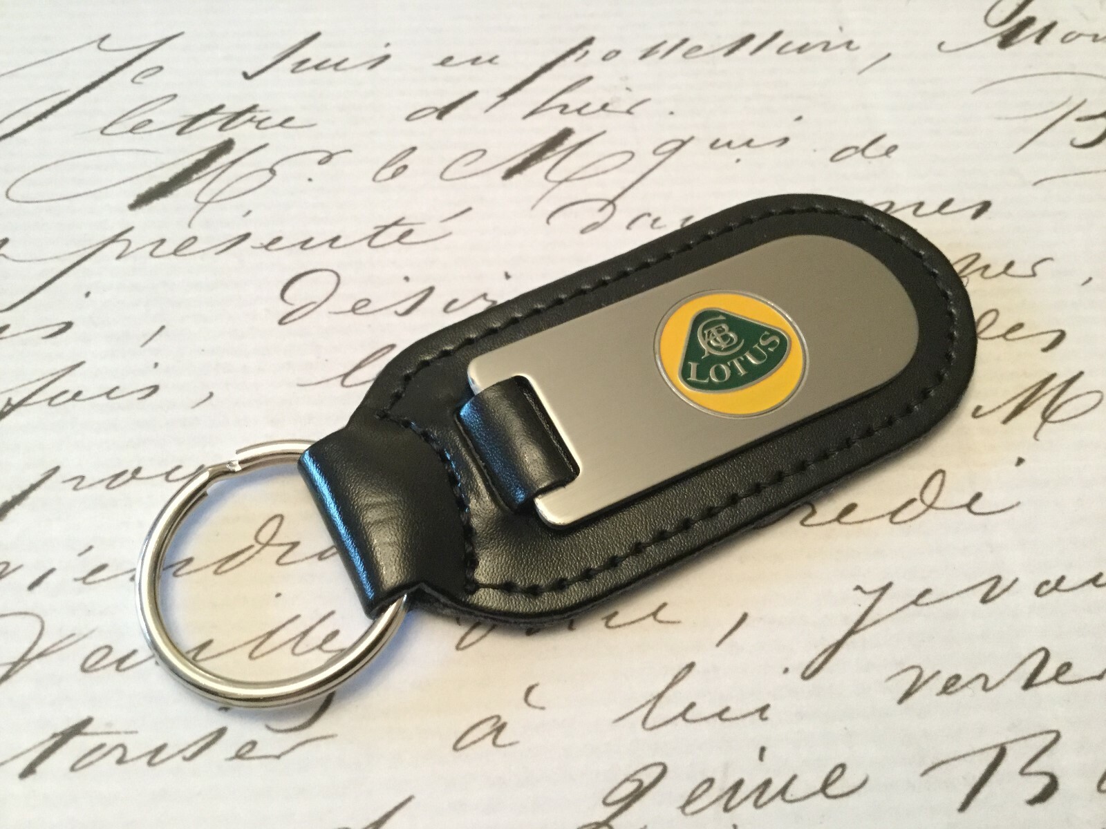 LOTUS Key Ring Etched and infilled On Leather
