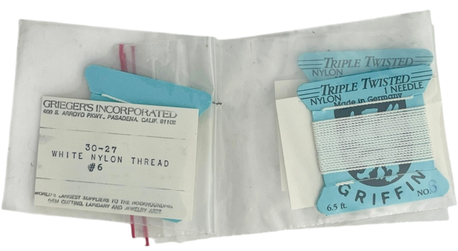 GRIFFIN Triple Twisted Nylon Thread 6.5ft No. 6 / 30-27 White - LOT of 3