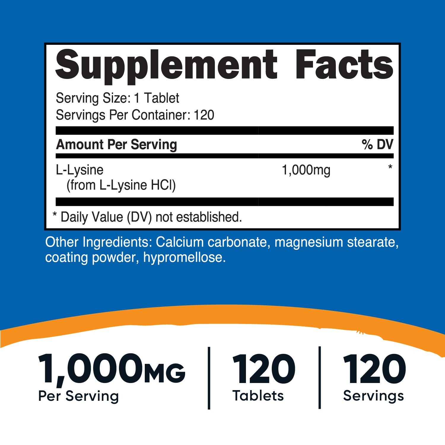 Nutricost L-Lysine 1000mg, 120 Tablets - Gluten Free, Non-GMO, and Vegetarian