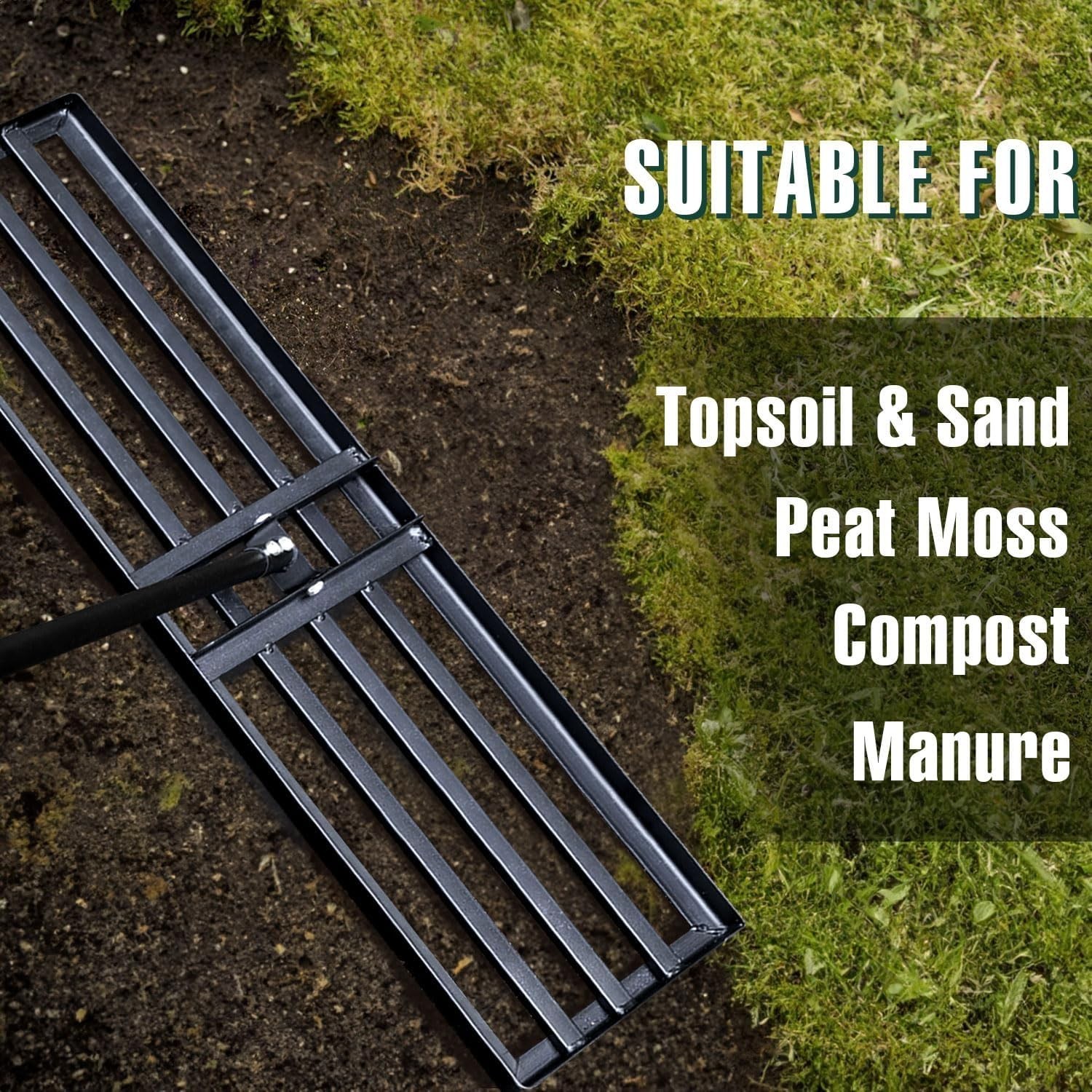 Versatile 36" Lawn Leveling Rake with 72" Handle - Perfect for All Grass Types