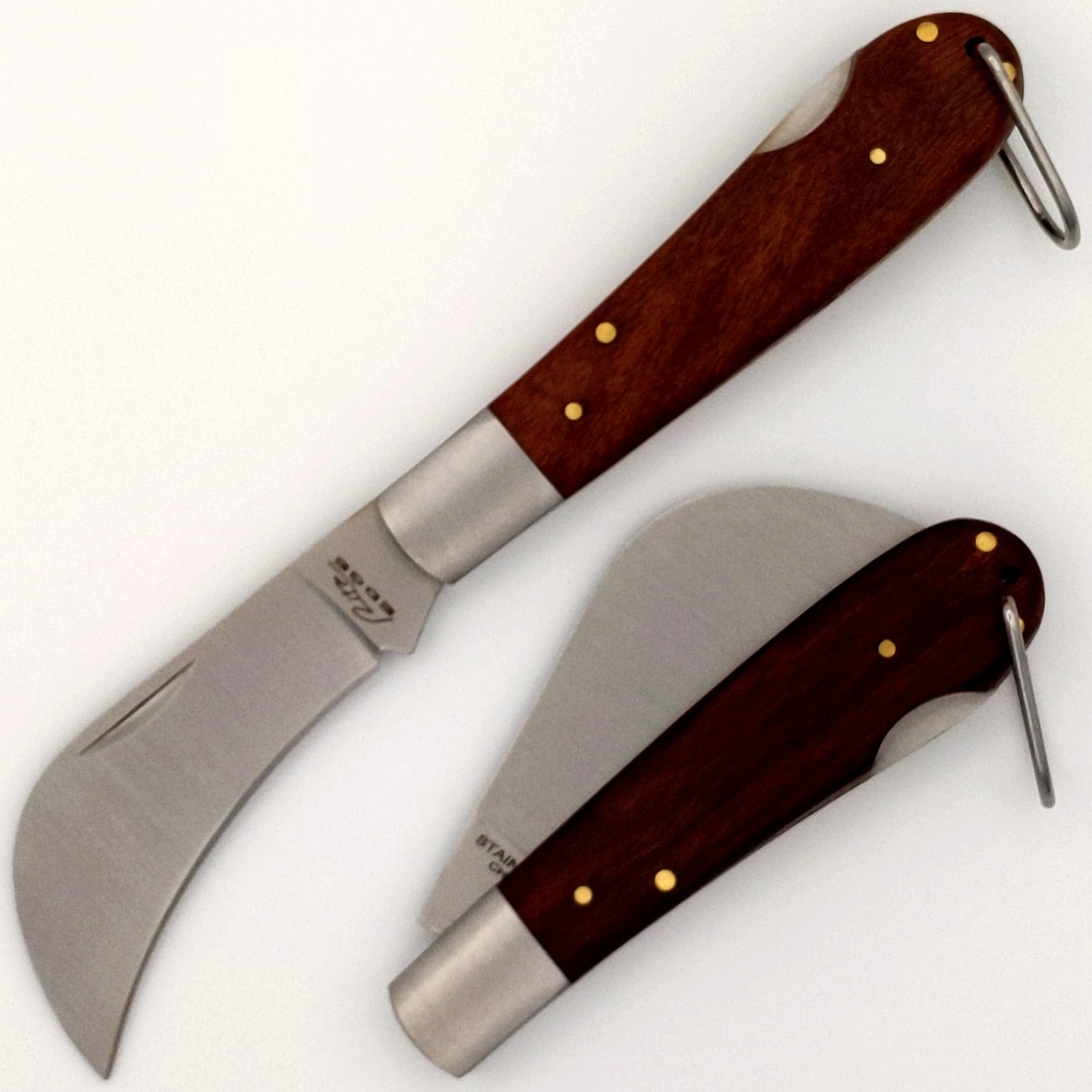 Pocket Knife Hawkbill Blade Pruning Folding Knife 4" Closed Wood Handle Lockback