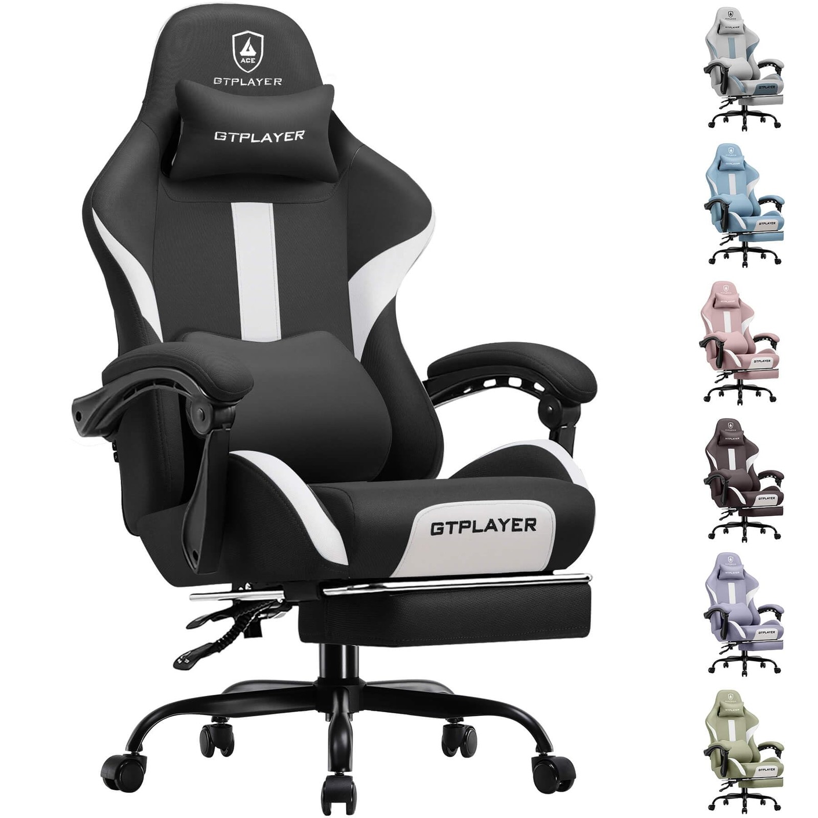 Gaming Chair with Foot Rest & Pocket Spring Cushion, Breathable Fabric for Ho